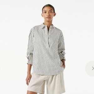 FRAME Whitney Popover Shirt in Cotton-Linen SZ L 
Blanc Multi